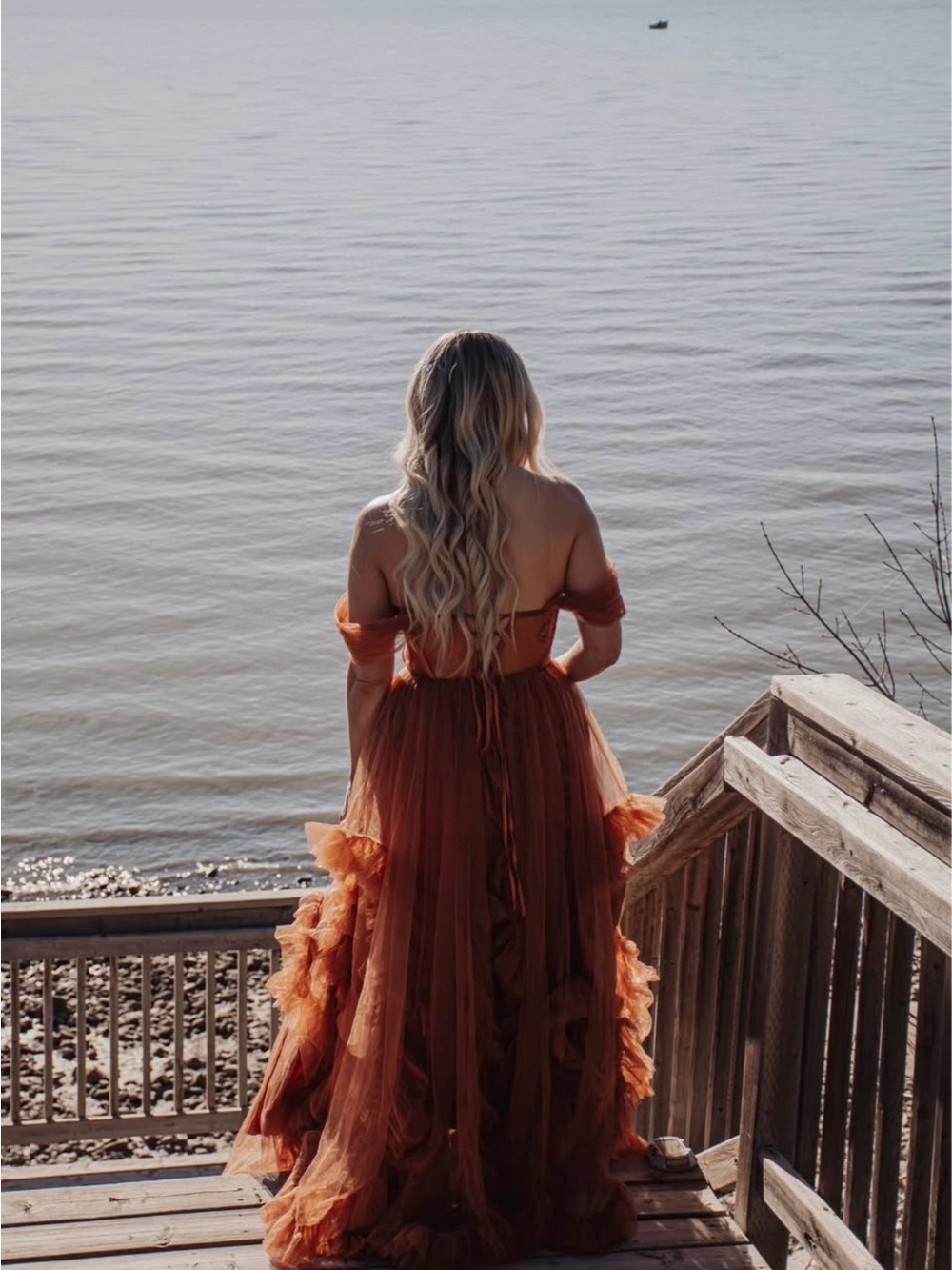 SHEIN Rust Ruffled Off-Shoulder Maxi Dress - Picture 4 of 4